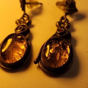 Real Amber Drop Earrings - Women Jewelry